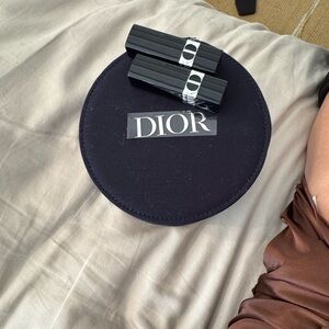 Dior Beauty Navy Round Makeup Case 🖤 Includes 2 Dior lipsticks!!!!
